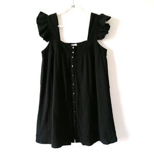 Entro Womens Black Puff Sleeve Square Neck Ruffle Button Up Blouse Top Size L